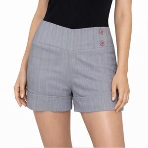 Valia brand gray striped textured stretch cuffed pull on shorts button detail Sm